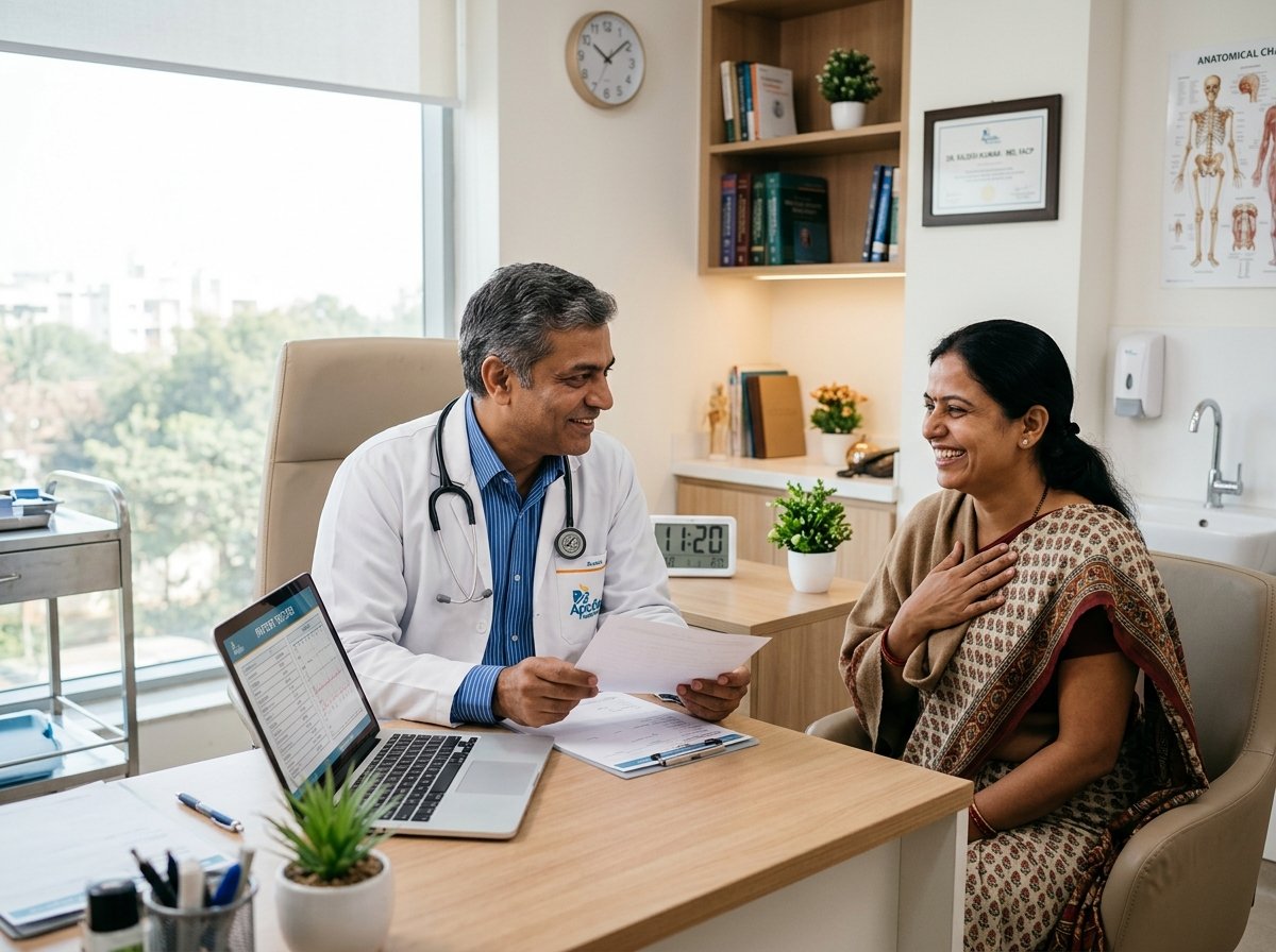 Doctor consulting child in outpatient clinic